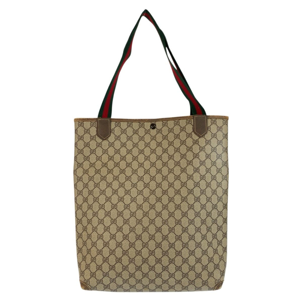 Gucci Vintage Sherry Line Beige Brown GG Supreme Canvas Tote Shoulder Bag — view 2