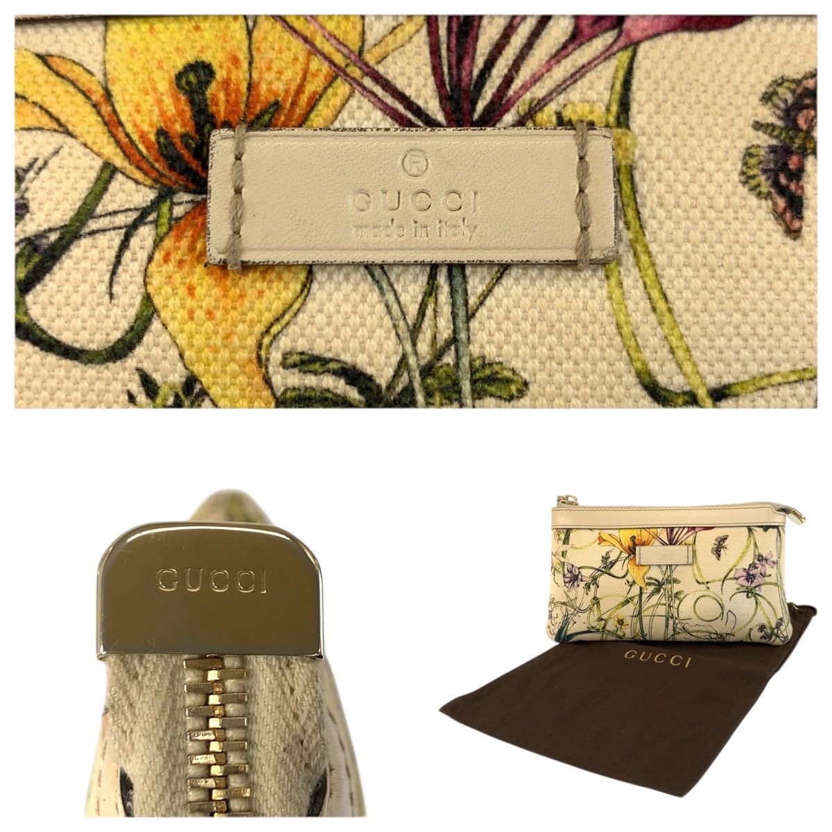 Gucci Flora Ivory Gold Canvas Pouch Case — view 4