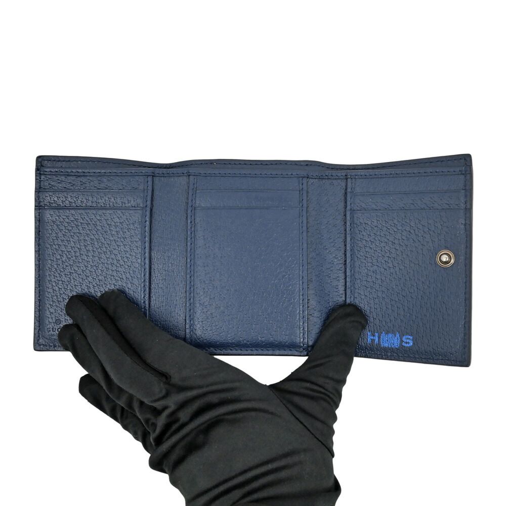 Gucci GG Supreme Tiddyle Compact Wallet Beige Blue Trifold with Initial Man — view 6