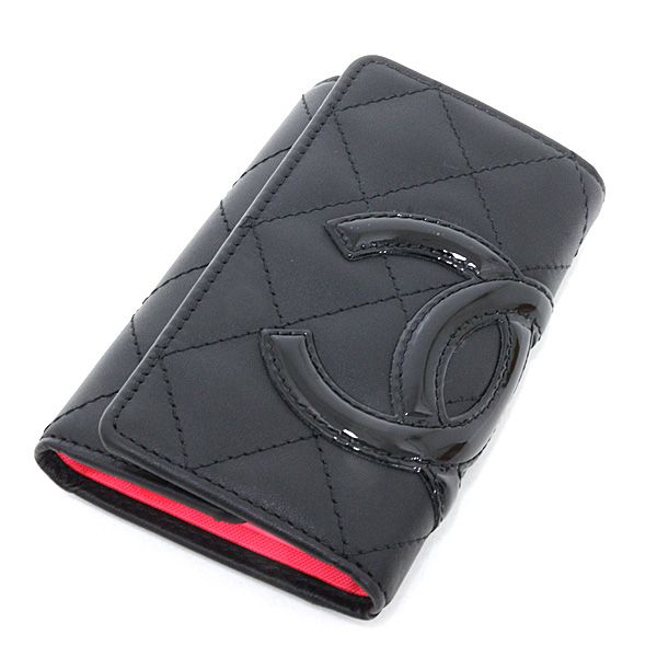 Chanel Cambon Key Case 6 Soft Calf Black Pink Key Holder — view 5