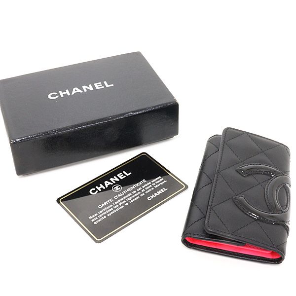 Chanel Cambon Key Case 6 Soft Calf Black Pink Key Holder — view 6