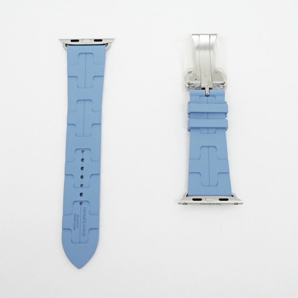 Hermes Simple Tour Kilim Blue Pastel Silver Apple Watch Strap — view 7