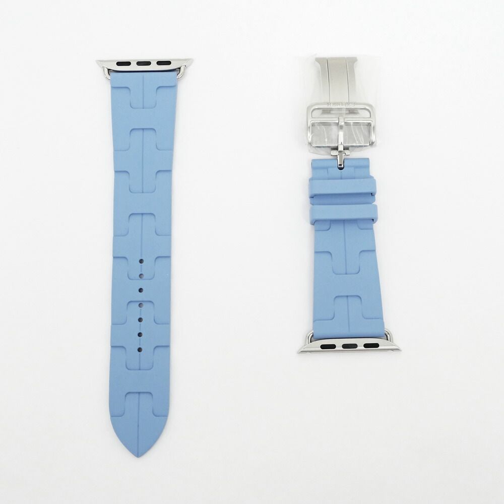 Hermes Simple Tour Kilim Blue Pastel Silver Apple Watch Strap — view 6