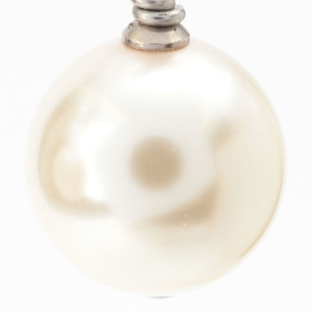 Chanel CC Logo Rhinestone Pearl Earrings Silver — view 6