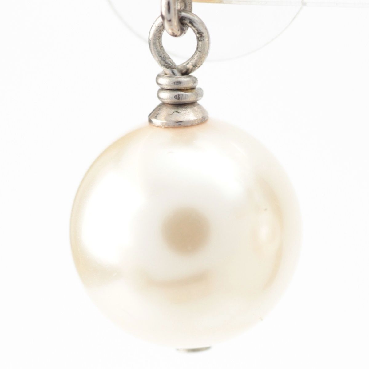 Chanel CC Logo Rhinestone Pearl Earrings Silver — view 5