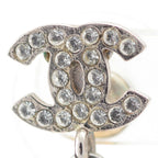 Chanel CC Logo Rhinestone Pearl Earrings Silver — view 3