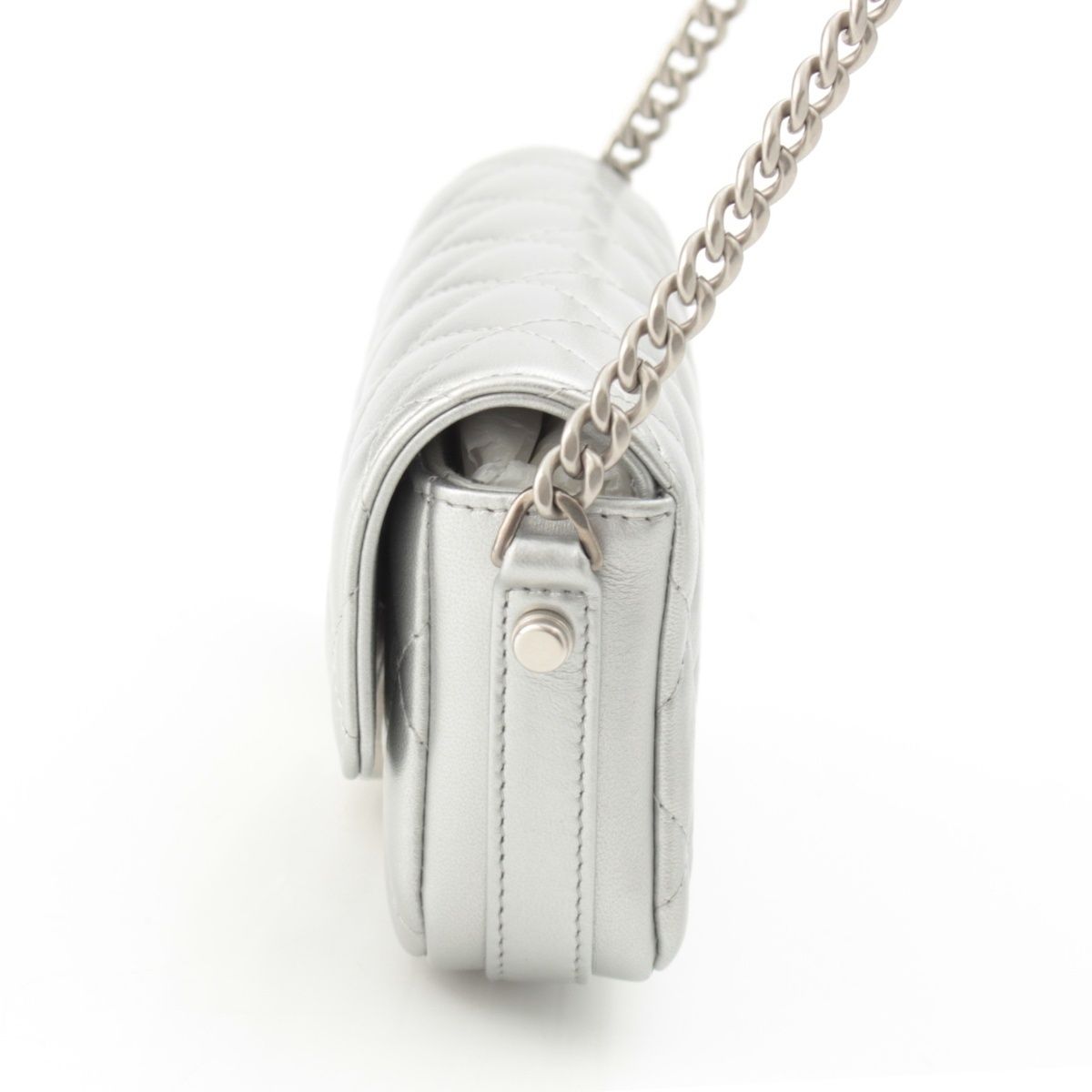 Chanel Leather Quilted Big CC Logo Chain Shoulder Bag Silver — view 3
