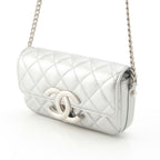 Chanel Leather Quilted Big CC Logo Chain Shoulder Bag Silver — view 2