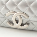 Chanel Leather Quilted Big CC Logo Chain Shoulder Bag Silver — view 9