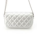 Chanel Leather Quilted Big CC Logo Chain Shoulder Bag Silver — view 4