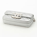 Chanel Leather Quilted Big CC Logo Chain Shoulder Bag Silver — view 5