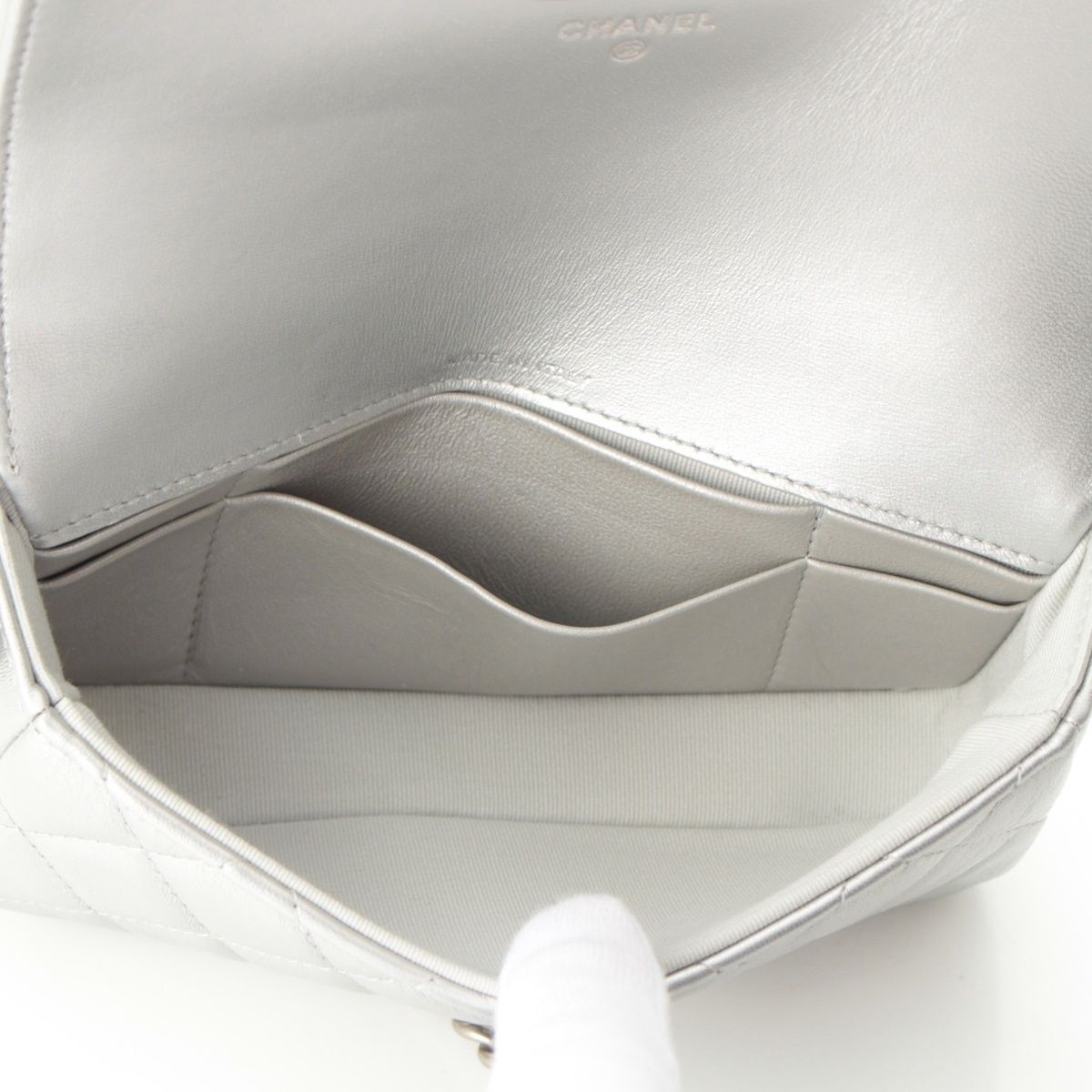 Chanel Leather Quilted Big CC Logo Chain Shoulder Bag Silver — view 6