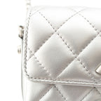 Chanel Leather Quilted Big CC Logo Chain Shoulder Bag Silver — view 8