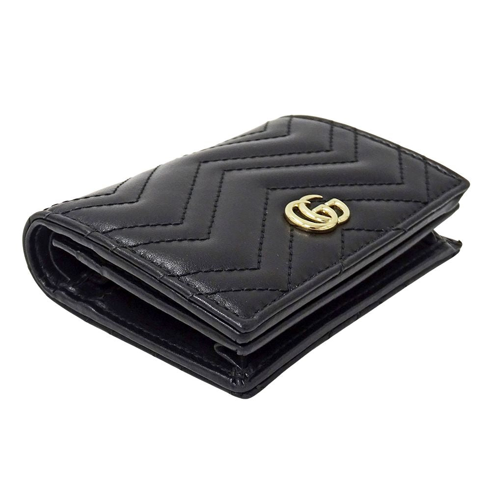 Gucci Wallet Bifold GG Marmont Leather Black Quilted Mini Small — view 3