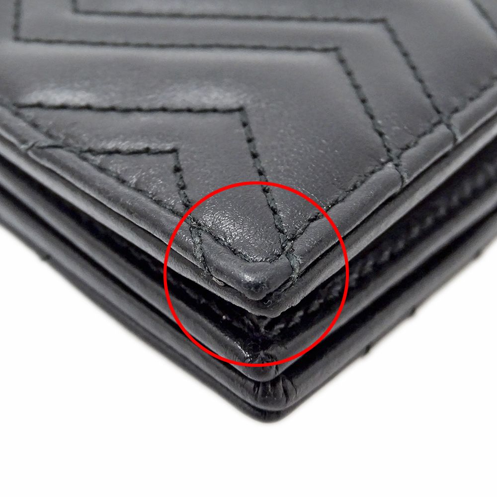 Gucci Wallet Bifold GG Marmont Leather Black Quilted Mini Small — view 9