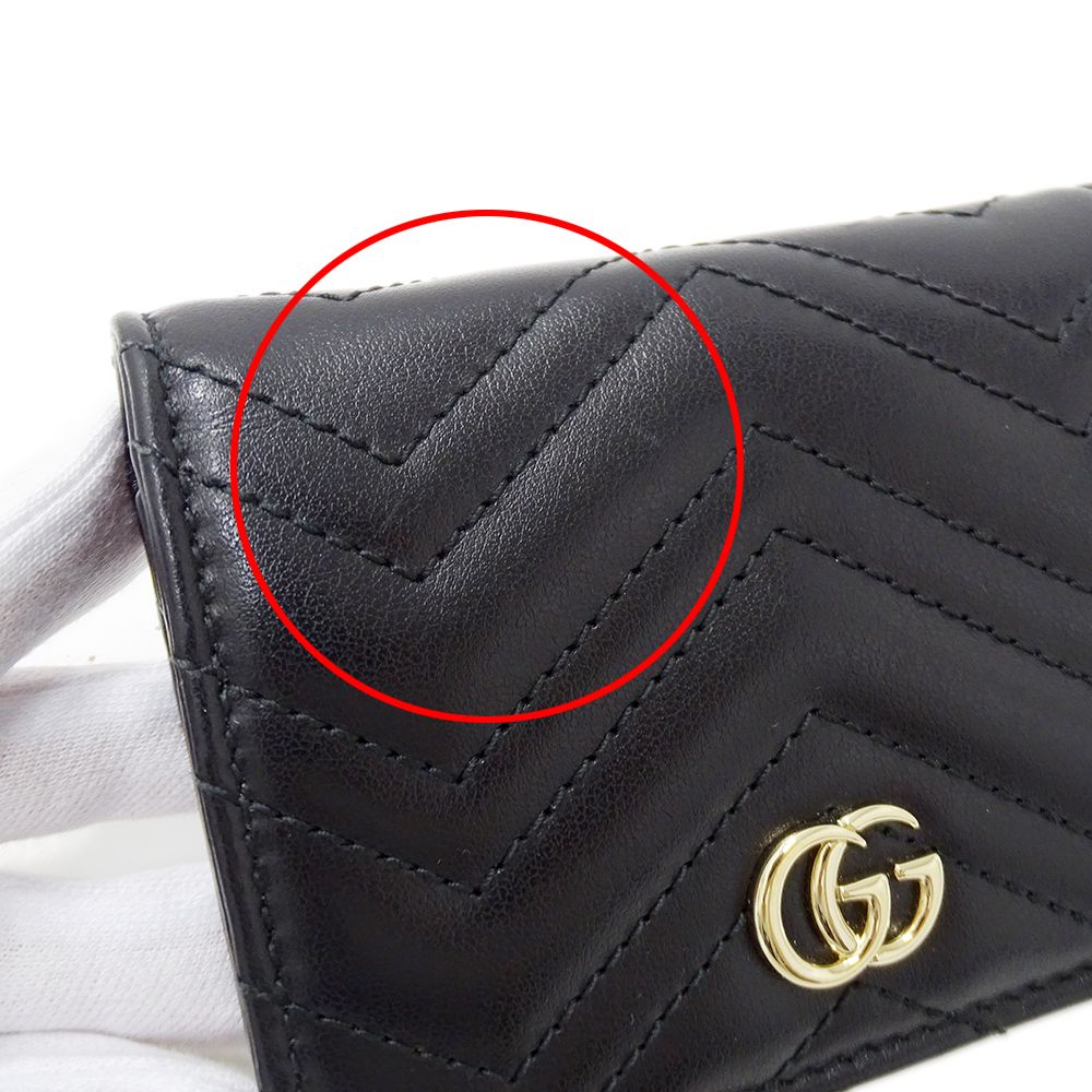 Gucci Wallet Bifold GG Marmont Leather Black Quilted Mini Small — view 8