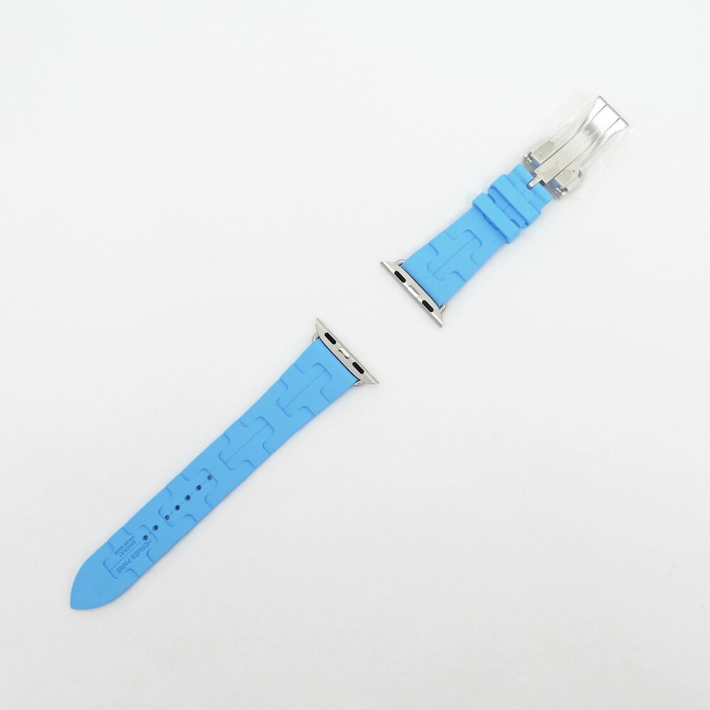 Hermes Simple Tour Kilim Light Blue Silver Apple Watch Strap — view 2