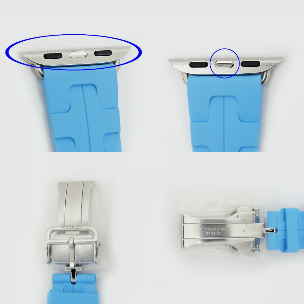 Hermes Simple Tour Kilim Light Blue Silver Apple Watch Strap — view 8