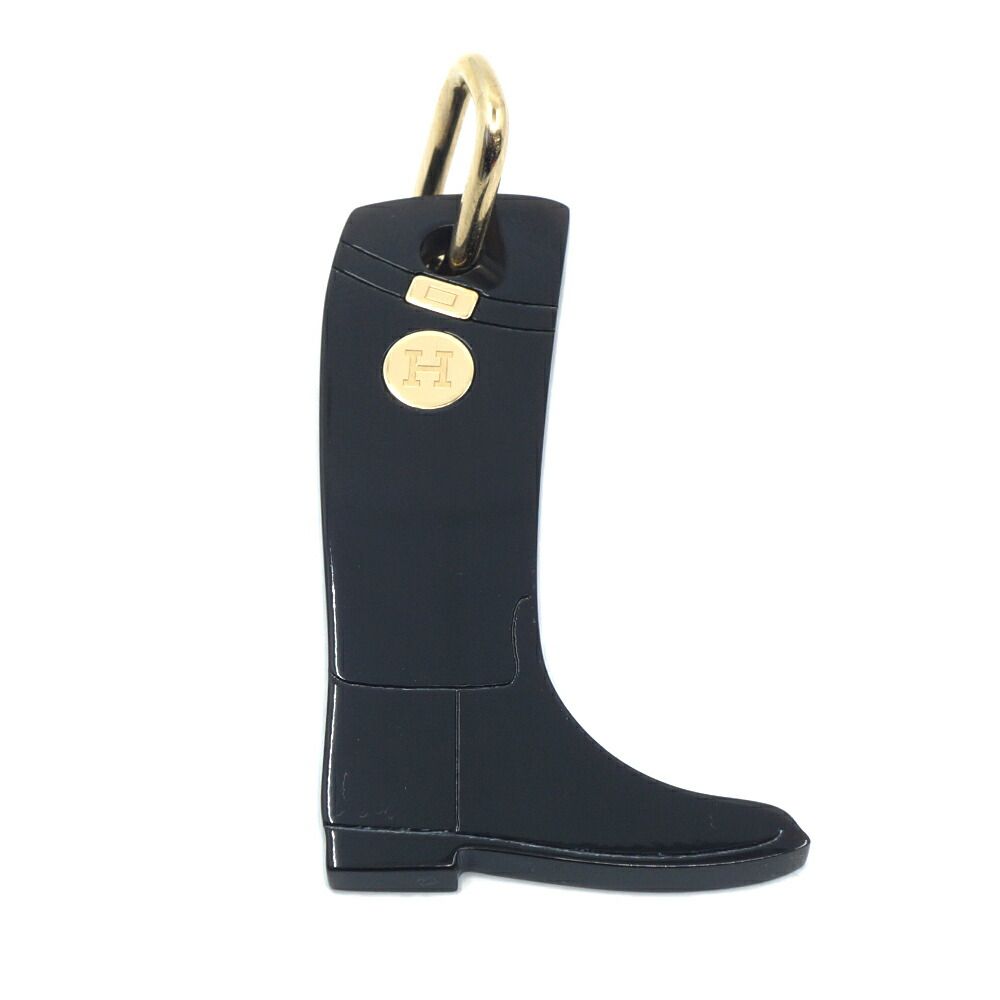 Hermes Boot Motif Pendant Necklace Gold Black — view 2