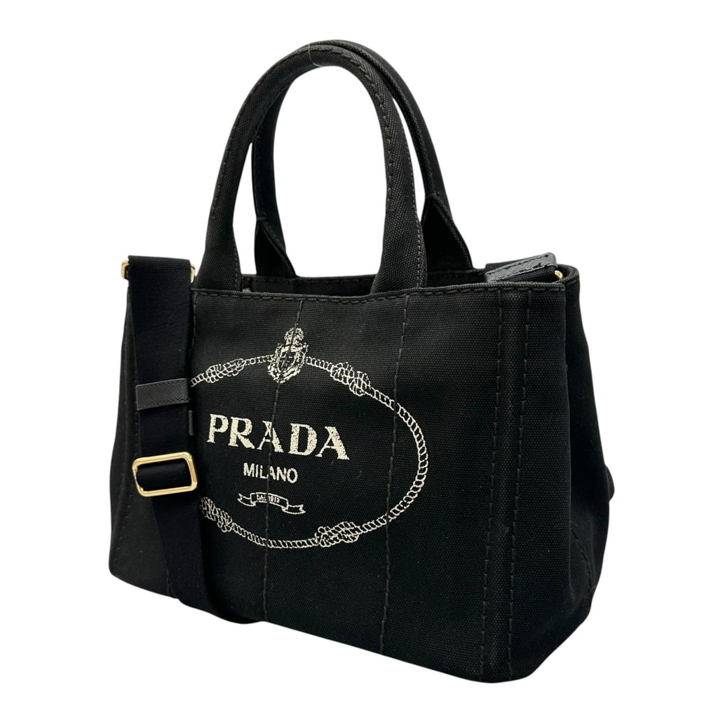 Prada Canapa Handbag Canvas Black 2-Way Triangle Logo — view 2