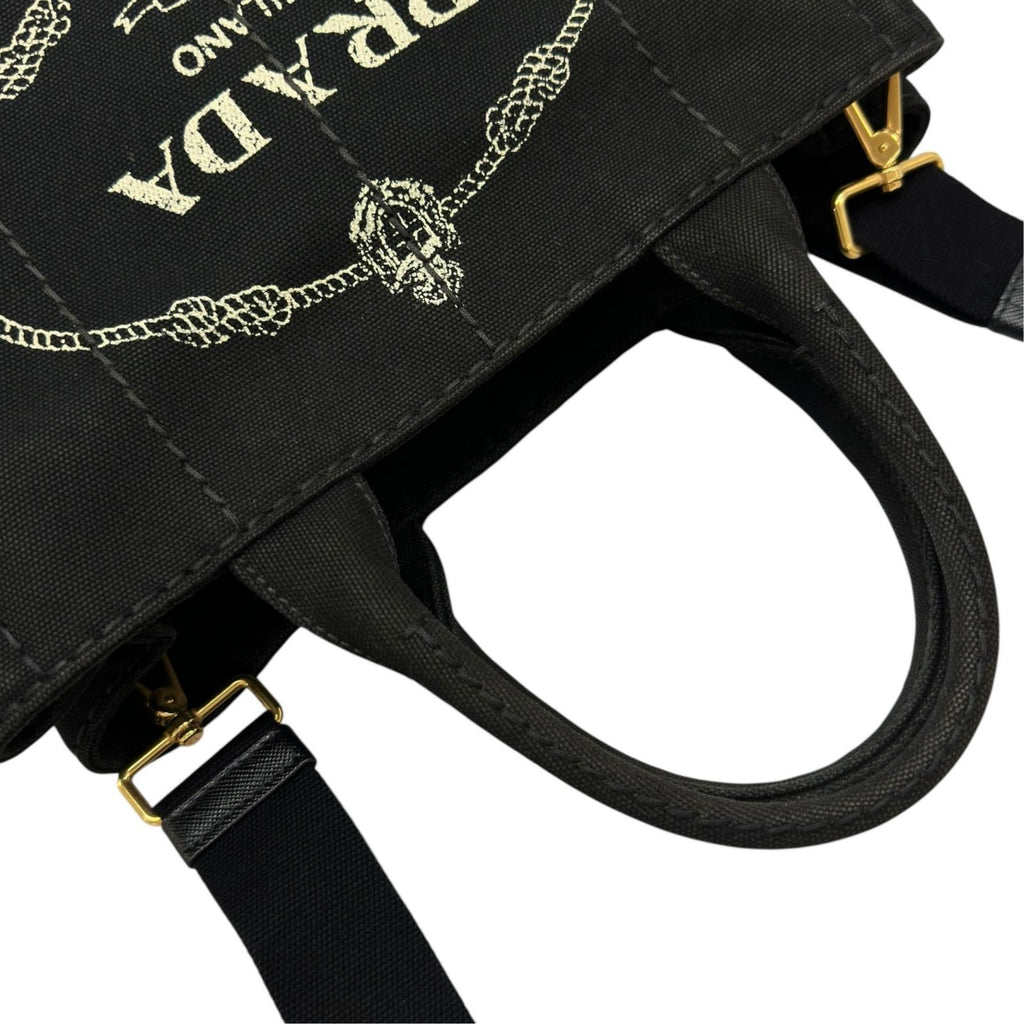 Prada Canapa Handbag Canvas Black 2-Way Triangle Logo — view 6