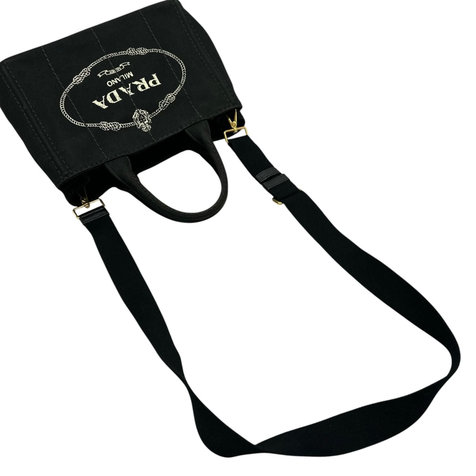 Prada Canapa Handbag Canvas Black 2-Way Triangle Logo — view 5