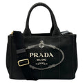 Prada Canapa Handbag Canvas Black 2-Way Triangle Logo