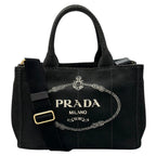 Prada Canapa Handbag Canvas Black 2-Way Triangle Logo