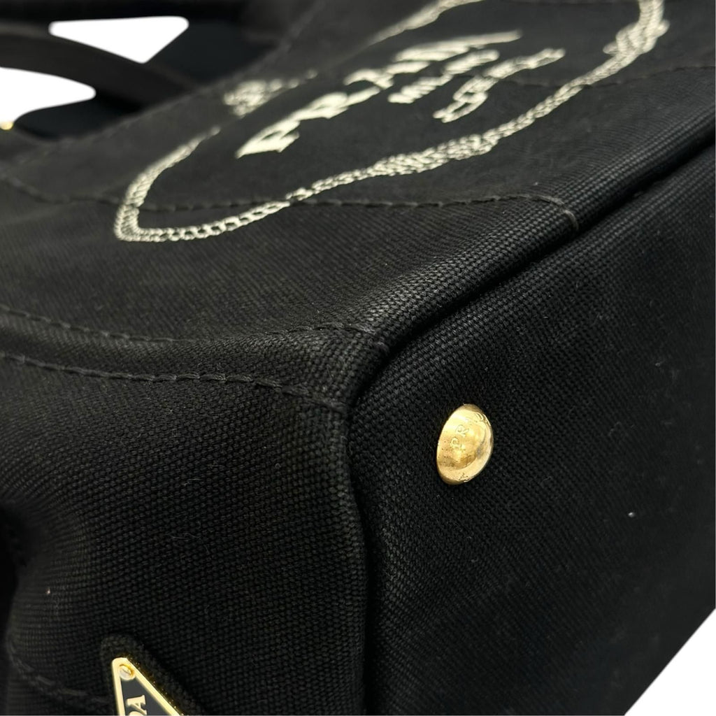 Prada Canapa Handbag Canvas Black 2-Way Triangle Logo — view 7