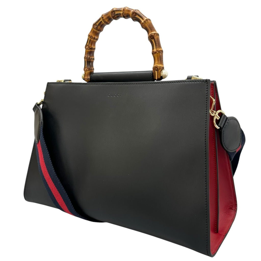 Gucci Nymphaea Bamboo Handbag Leather Black 2-Way — view 2