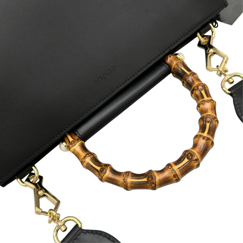 Gucci Nymphaea Bamboo Handbag Leather Black 2-Way — view 6