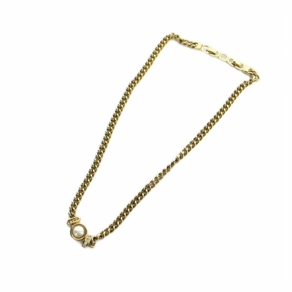 Dior Necklace Logo Faux Pearl Rhinestone Gold — view 3