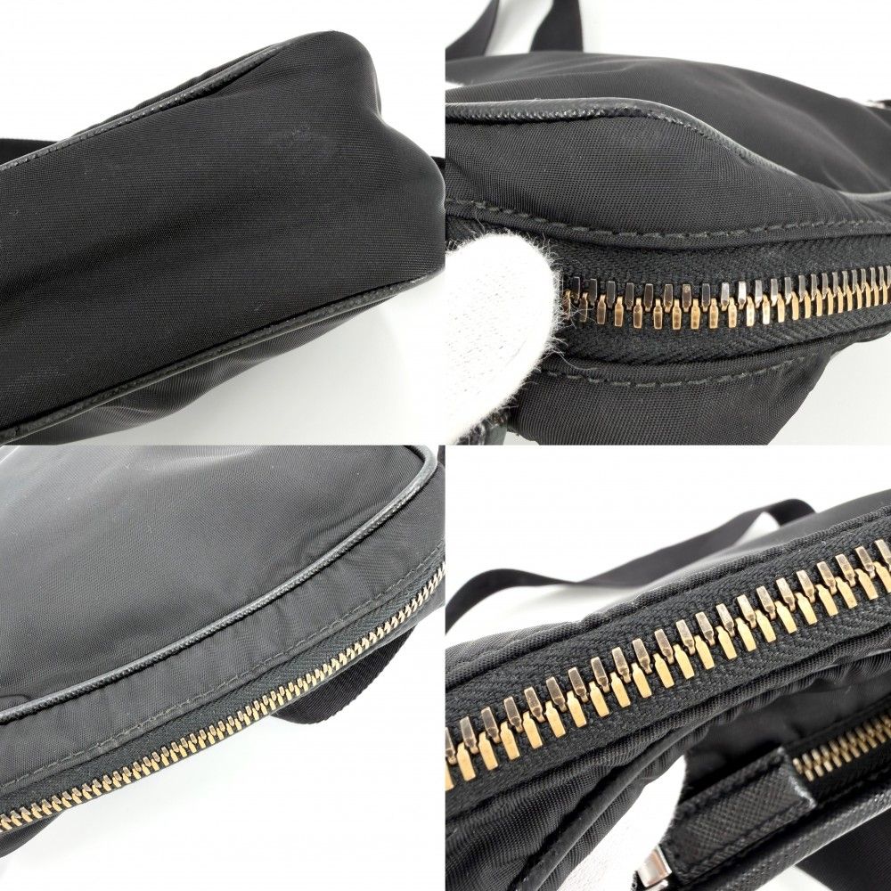 Prada Shoulder Bag Crossbody Triangle Logo Nylon Black Silver — view 7