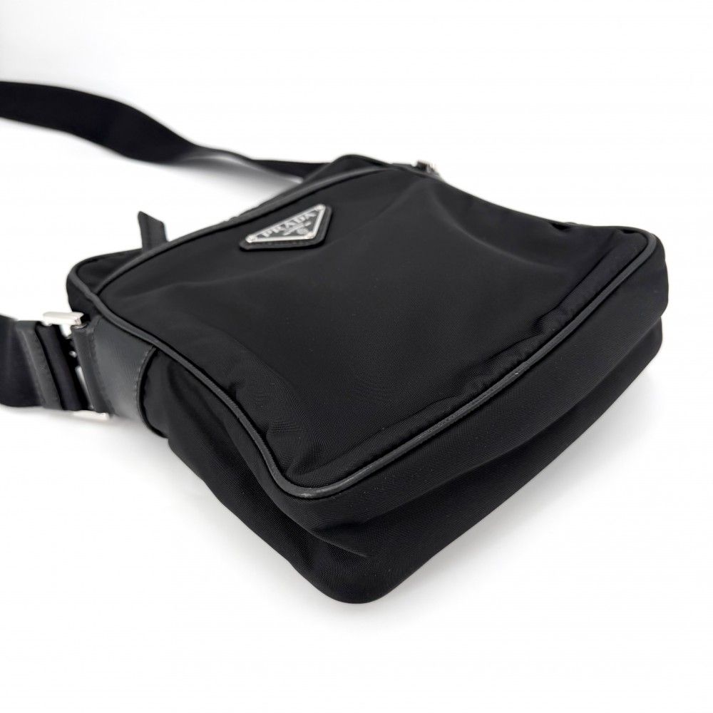 Prada Shoulder Bag Crossbody Triangle Logo Nylon Black Silver — view 3