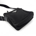 Prada Shoulder Bag Crossbody Triangle Logo Nylon Black Silver — view 3