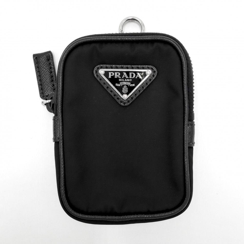 Prada Shoulder Bag Crossbody Triangle Logo Nylon Black Silver — view 9