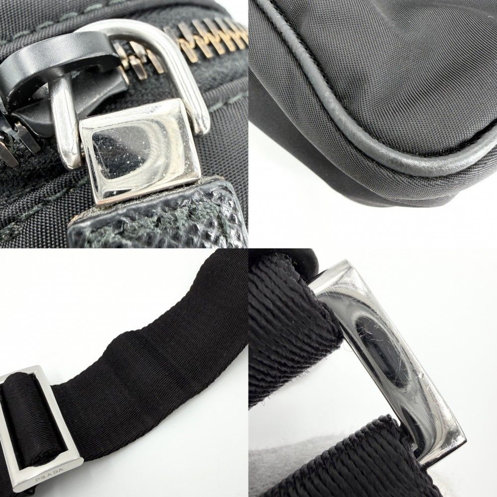 Prada Shoulder Bag Crossbody Triangle Logo Nylon Black Silver — view 8