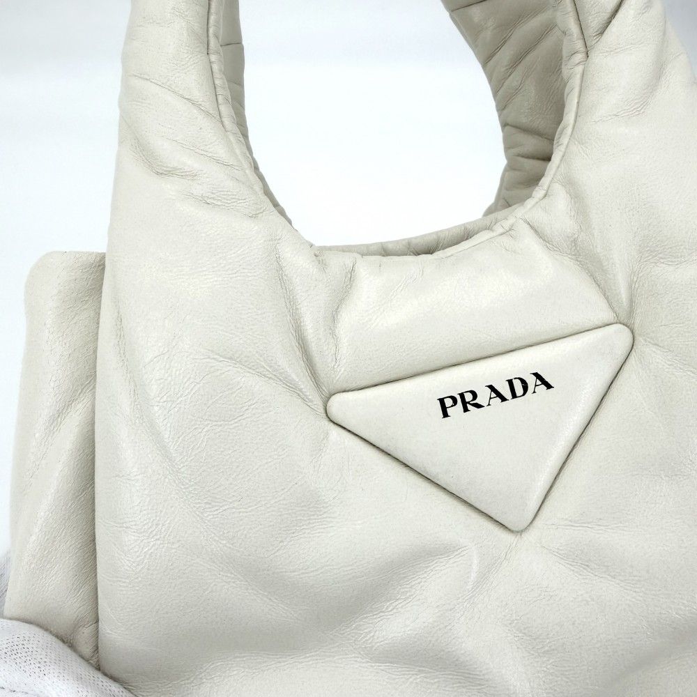 Prada Triangle Logo Padded Mini Bag Leather White Gold — view 7