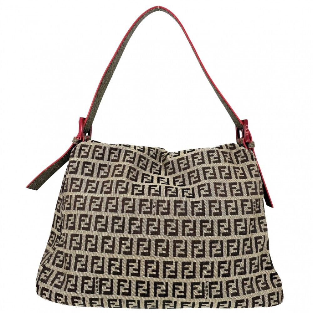 Fendi Shoulder Bag Mamma Bucket Zucchino Pattern Bag Canvas Leather Brown Red — view 2