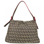 Fendi Shoulder Bag Mamma Bucket Zucchino Pattern Bag Canvas Leather Brown Red — view 2