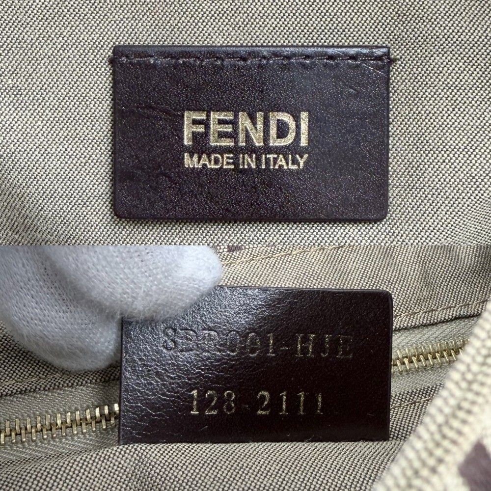 Fendi Shoulder Bag Mamma Bucket Zucchino Pattern Bag Canvas Leather Brown Red — view 5