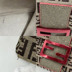 Fendi Shoulder Bag Mamma Bucket Zucchino Pattern Bag Canvas Leather Brown Red — view 6