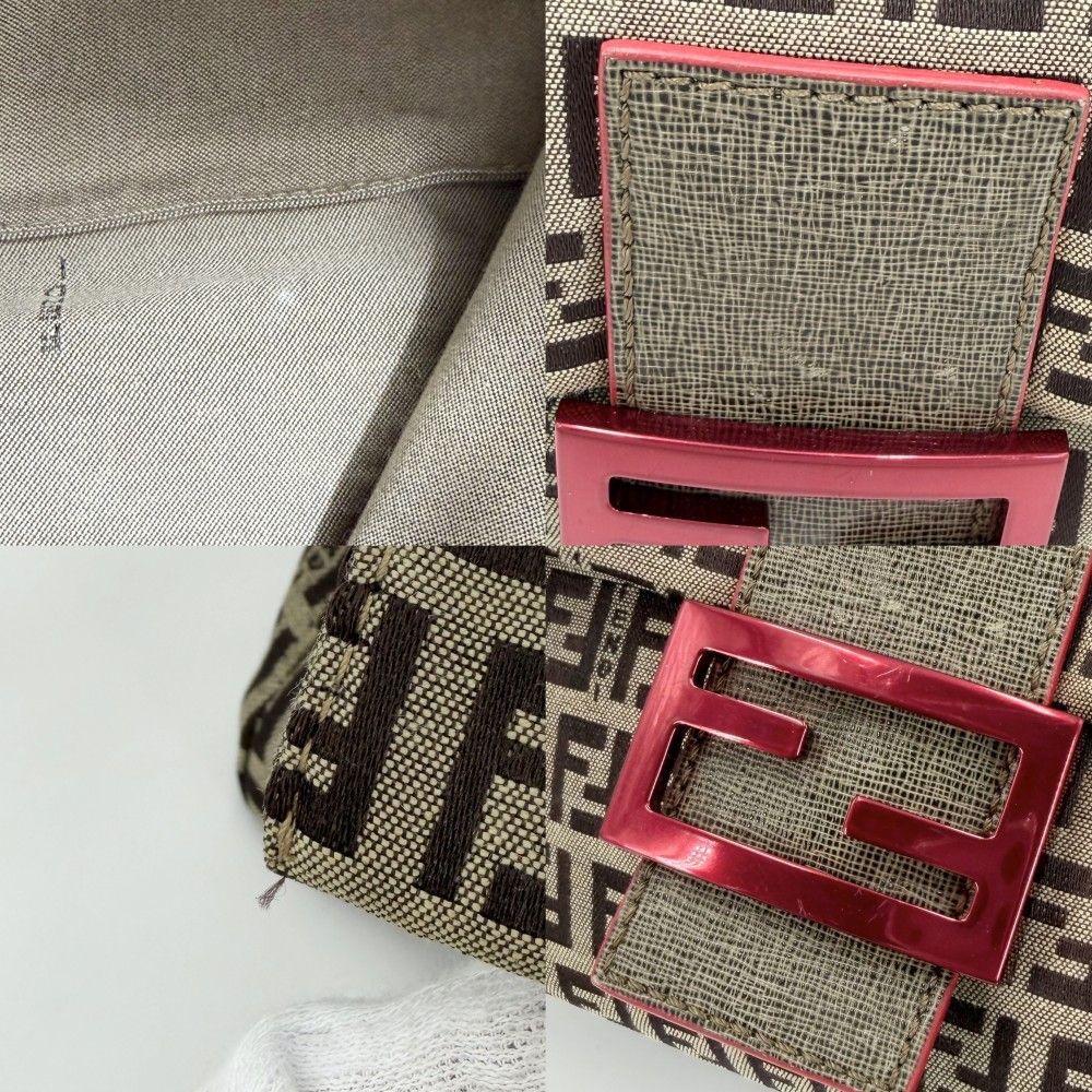 Fendi Shoulder Bag Mamma Bucket Zucchino Pattern Bag Canvas Leather Brown Red — view 6