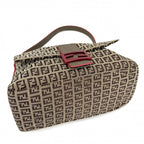 Fendi Shoulder Bag Mamma Bucket Zucchino Pattern Bag Canvas Leather Brown Red — view 3