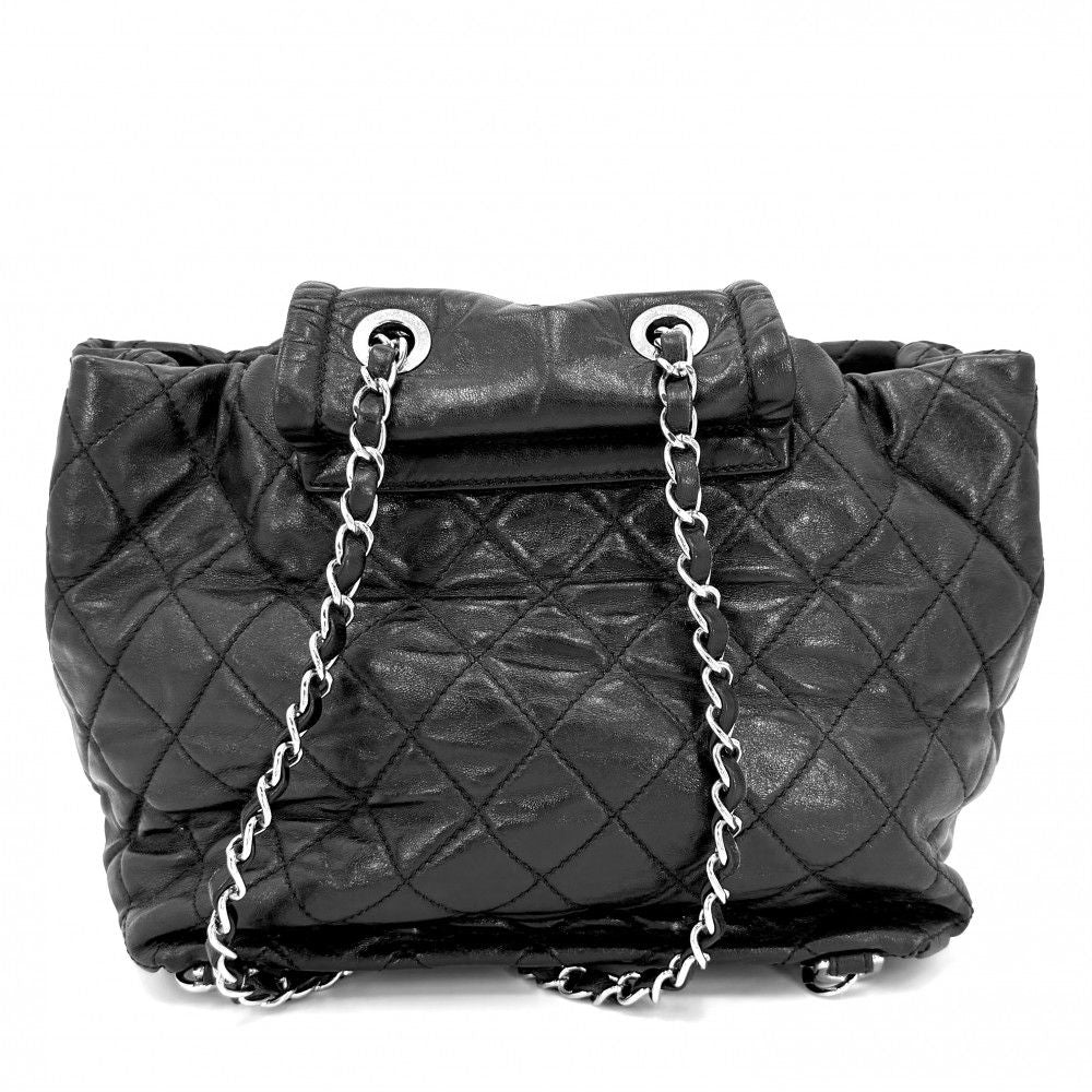 Chanel Quilted Backpack Chain Shoulder Turnlock CC Logo Leather Black Silver — view 2