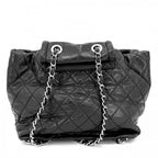 Chanel Quilted Backpack Chain Shoulder Turnlock CC Logo Leather Black Silver — view 2