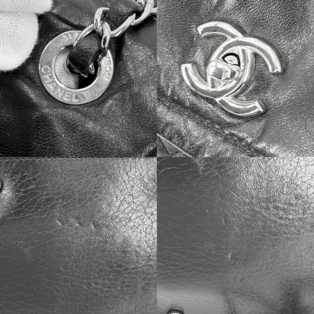 Chanel Quilted Backpack Chain Shoulder Turnlock CC Logo Leather Black Silver — view 6