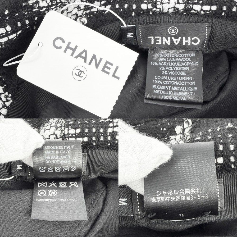 Chanel Hat Tweed Bucket Hat CC Logo M Black White — view 5