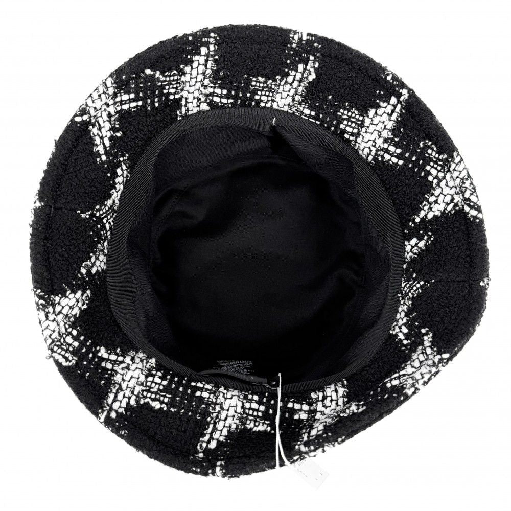 Chanel Hat Tweed Bucket Hat CC Logo M Black White — view 3