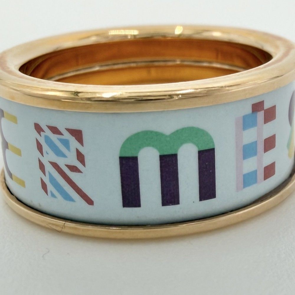 Hermes Ring Bricol MM Aurora 55 Pink Gold Plated Light Blue — view 6